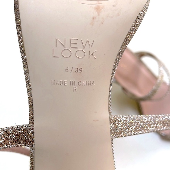 💜🤑 NEW LOOK Rose Gold Glitter Strappy Stiletto Heel Sandals Size 6 - Picture 9 of 10